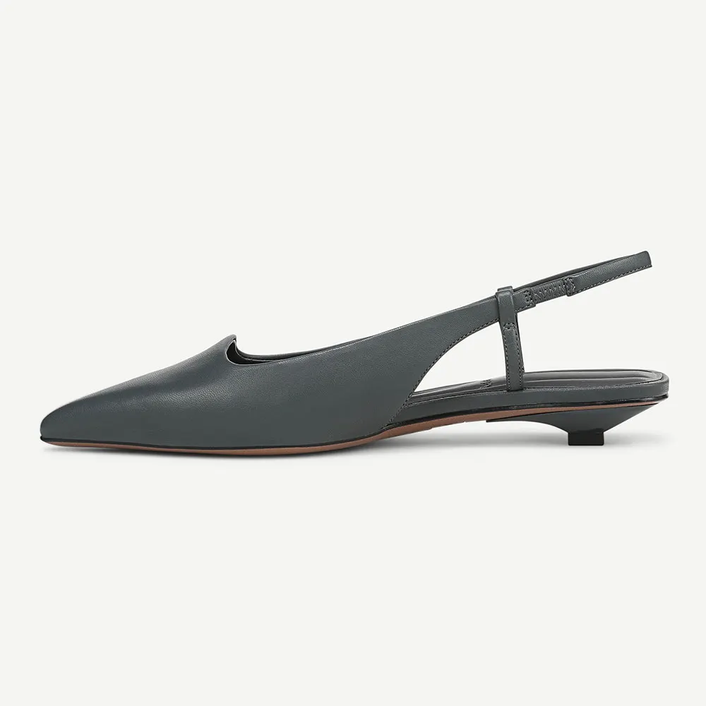 Women's Navy Faux Leather Pointed Toe Slip On Slingback Flats