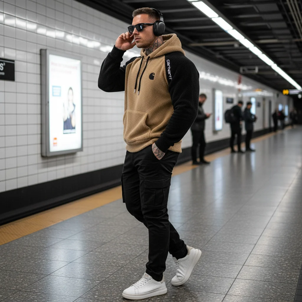 Men's Vintage Western Cowboy Embroidered Contrast Fleece Raglan Sleeve Pocket Hoodie