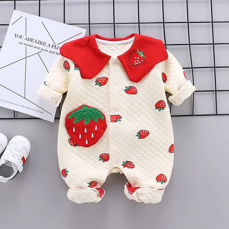 Baby Boy/Girl 3D Fruit/Egg Graphic Button Up Long Sleeve Romper