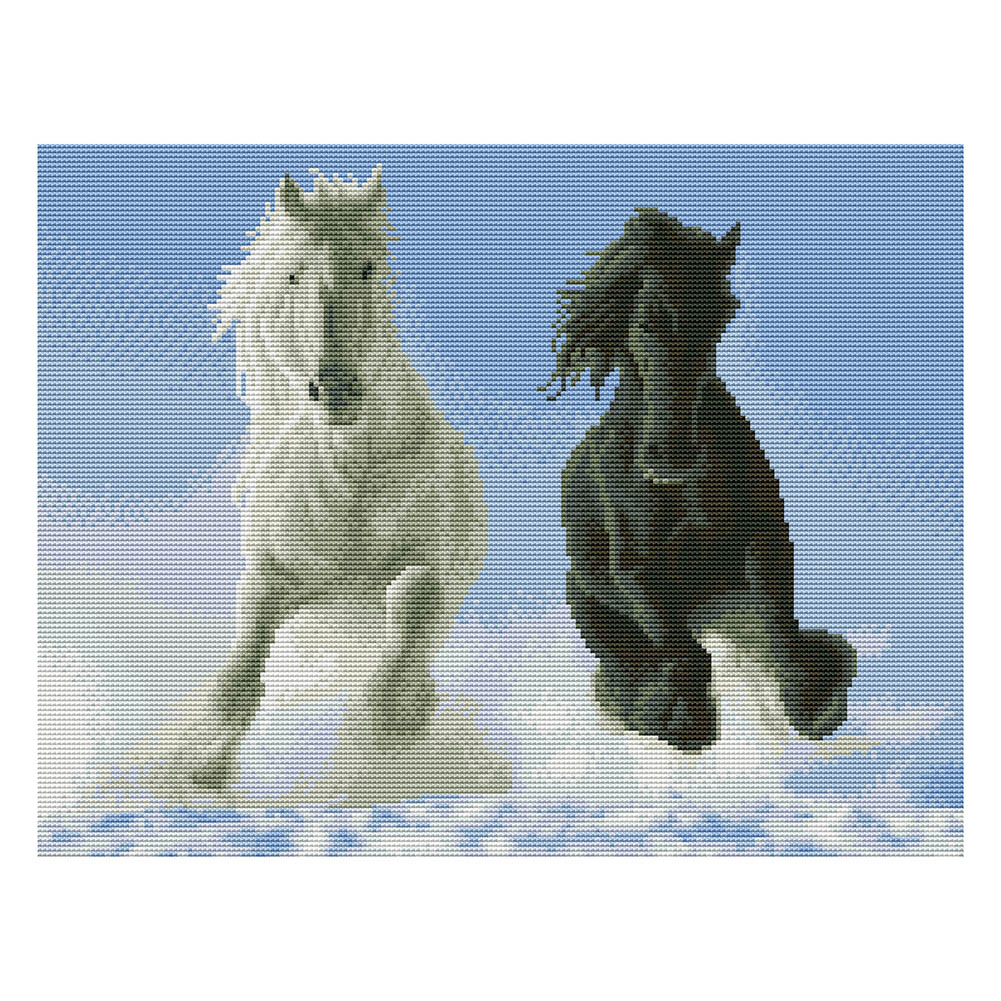 

Black White Horse - 11CT Stamped Cross Stitch - 50*40CM, 501 Original