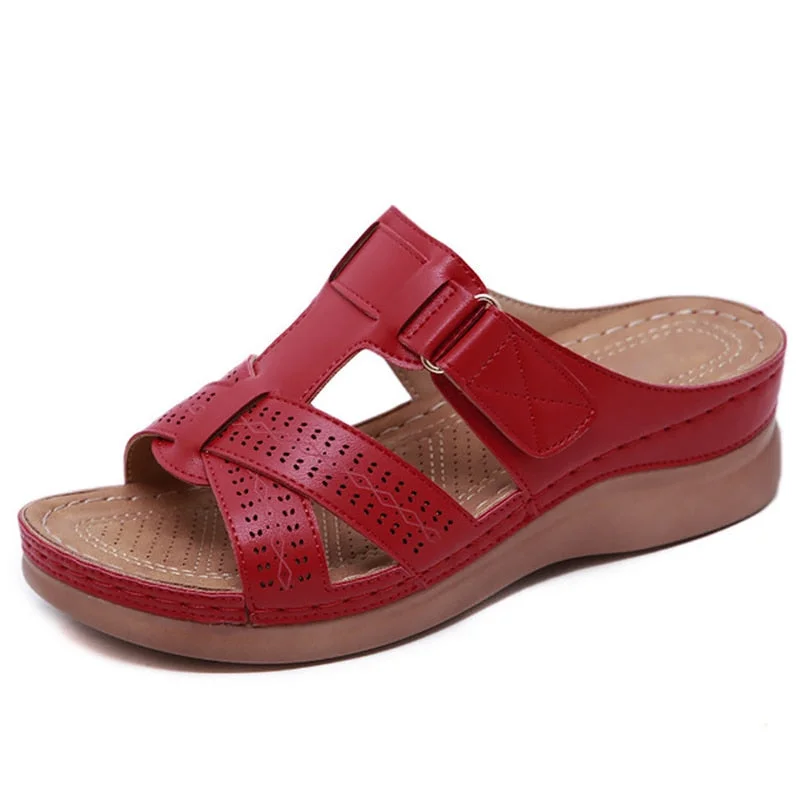 women's Summer sandals Wedges PU Leather Hook loop Sewing Female Roman Sandal for Ladies shoe Retro Sandalias Big size 41-44