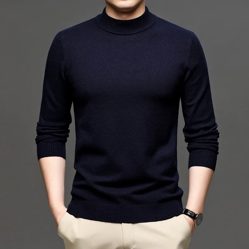 Men's Solid Color Casual Half Turtleneck Sweater