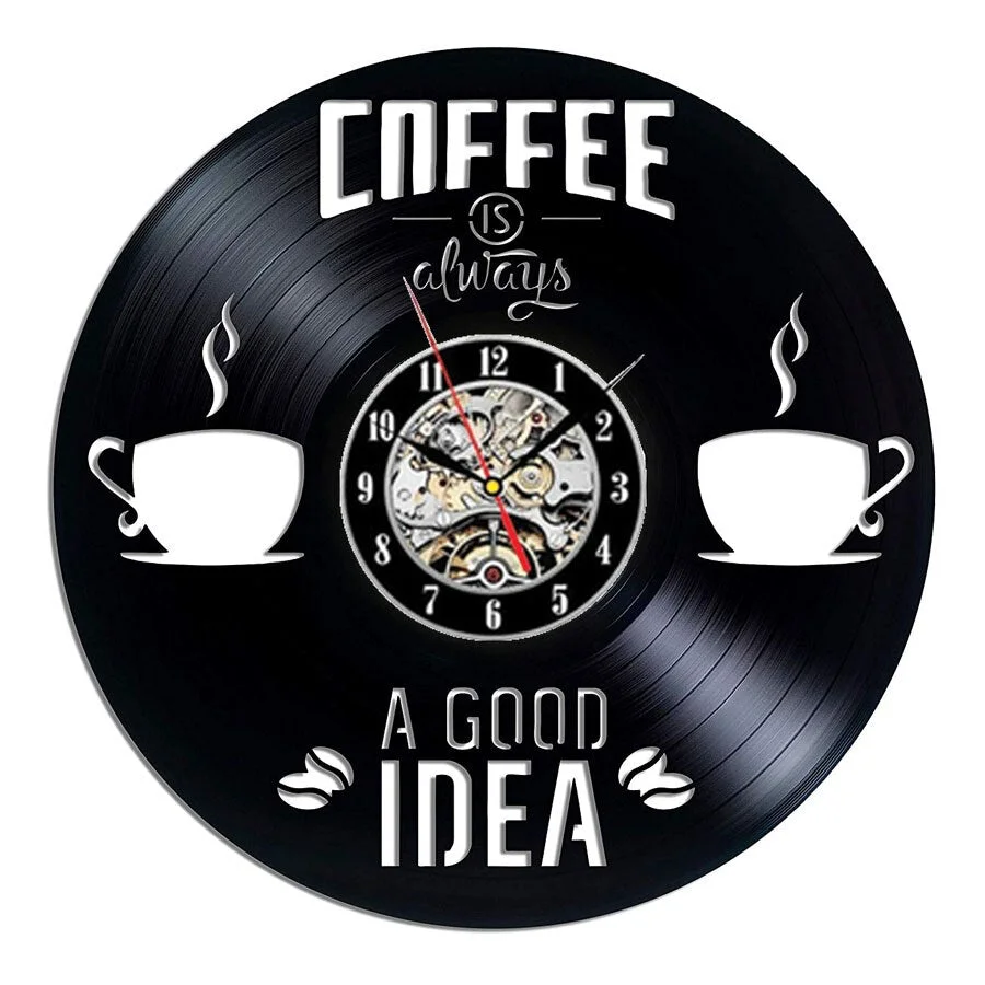 Coffee Vinyl Record Wall Clock Modern Design Vintage 3D Decoration Kitchen Clock Vinyl Wall Watch Coffee Cafe Home Decor