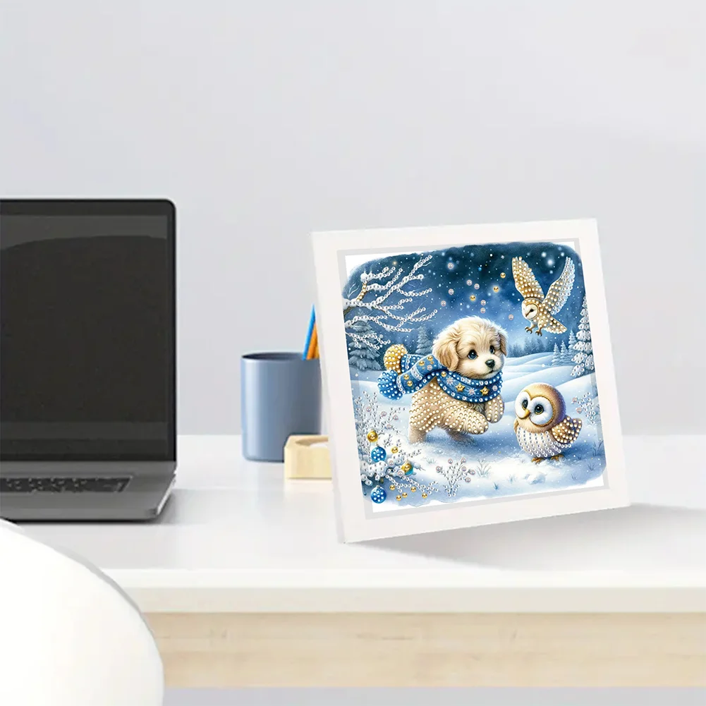 5D DIY Partial Special Shaped Drill Diamond Painting Kit Christmas Dog Decor(19.2*19.2cm)【With Frame】