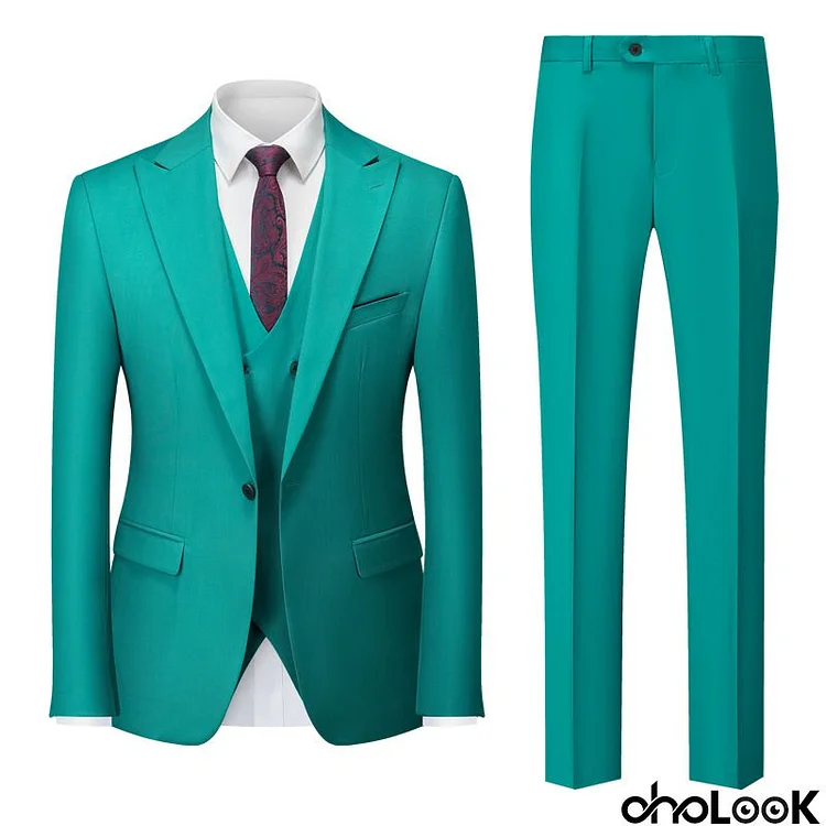 Men Business Wedding Office Solid Color Long Sleeve Lapel Suit Pants Plus Size Sets