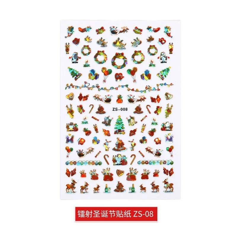 New Laser Christmas Nail Art Sticker Waterproof Adhesive Nail Decal Explosion Style Christmas Nail Art Ornament Nail Accesoires-Nail Inspo