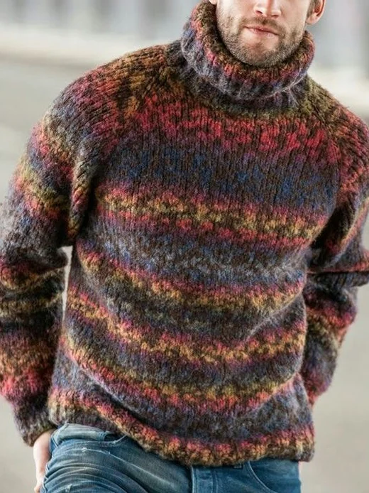 Utbros Men's Fairman Island Vintage Pattern Turtleneck Sweater