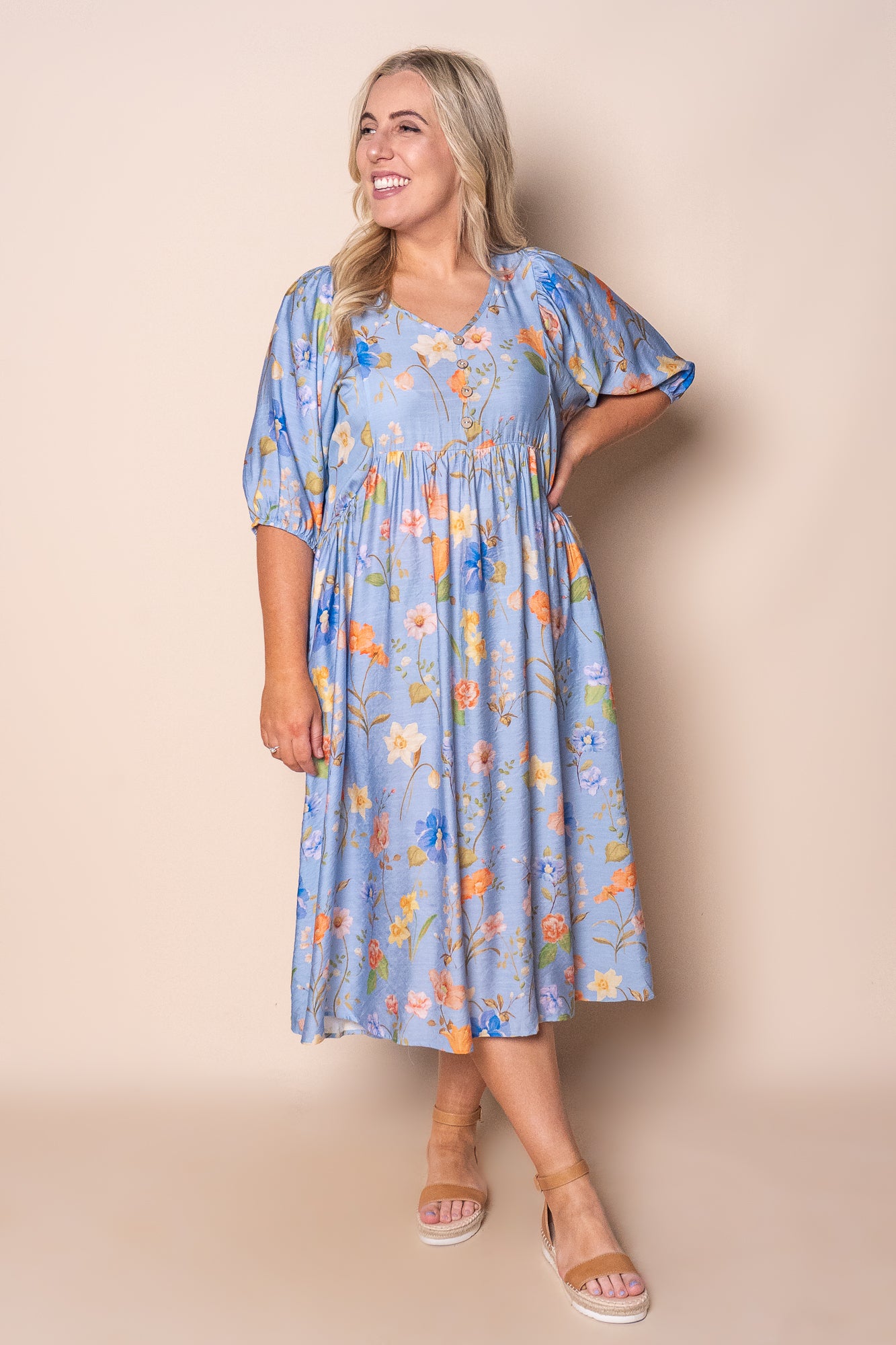 Anna Midi Dress in Light Blue