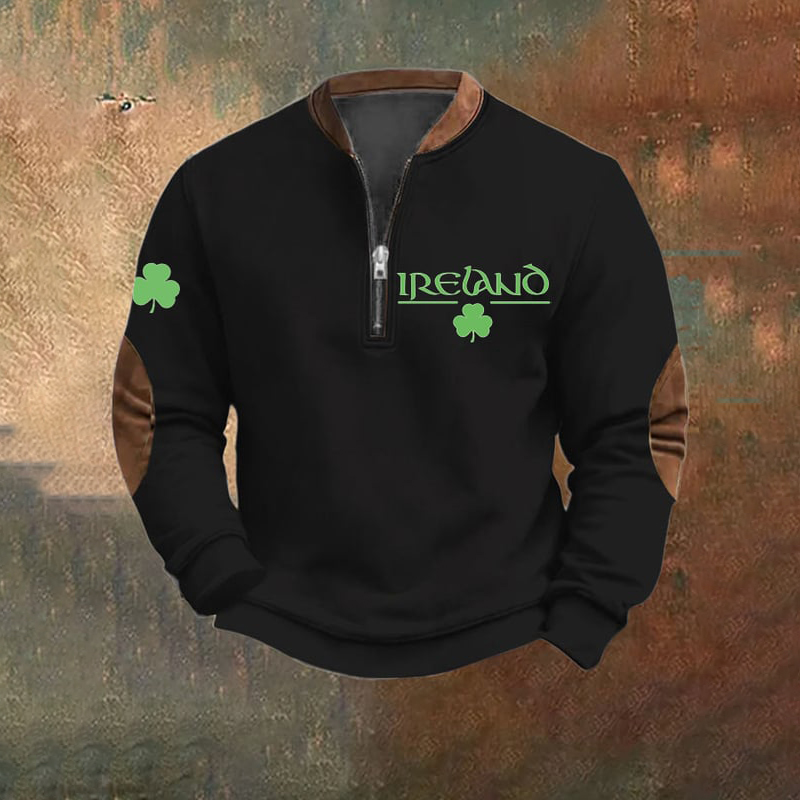 Comstylish Men's Color Block St. Patrick's Day Print Zipper Collar Sweatshirt