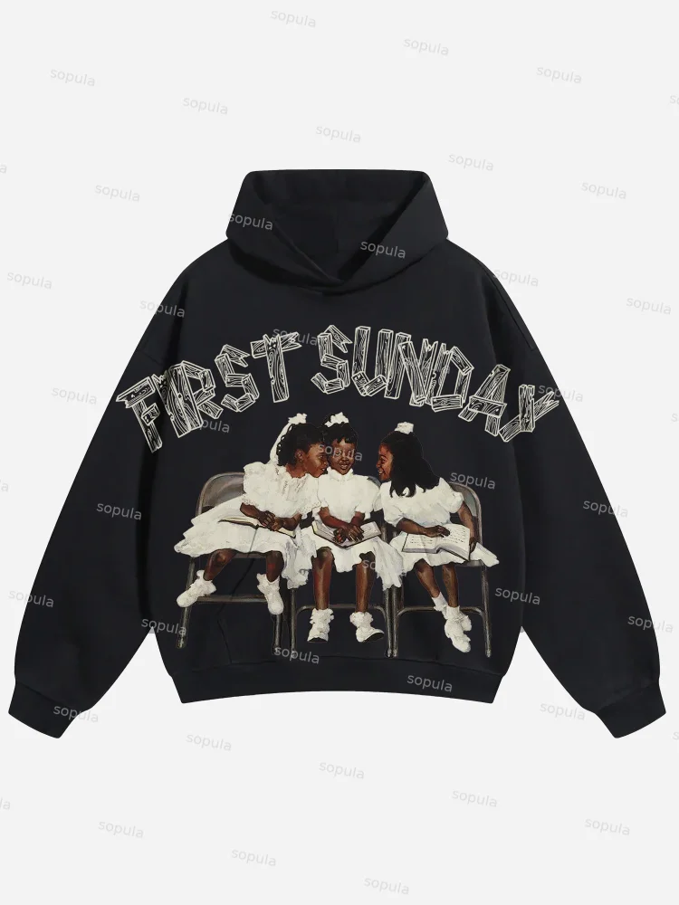 Vintage First Sunday Portrait Graphics Print Hoodie