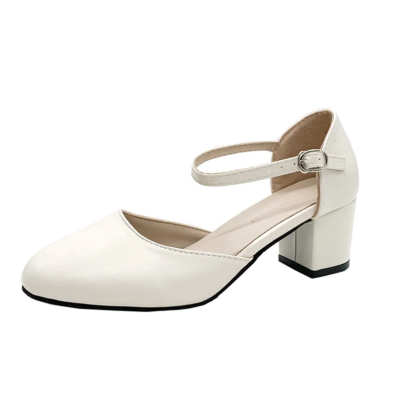 Breakj Breakj Women's 2025 Four Seasons New Round Head Simple Shallow Single Shoes Women's Buckle Thick Heel High Heels Women's Shoes