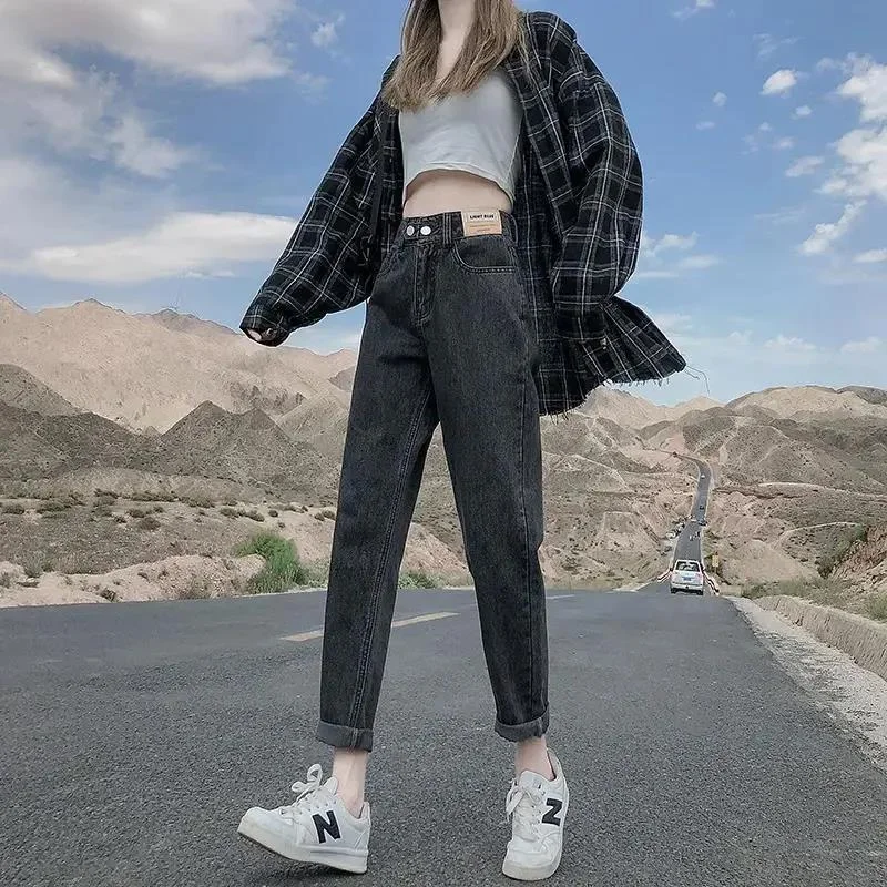 Toloer Toloer Harron Jeans Female 2024 New High Waist Looks Slim, Loose Straight Nine Points Radish Dad Pants-Outfit Ideas