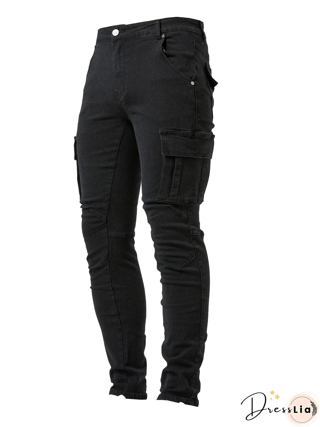 Slim Fit Multi Pocket Jeans, Men's Casual Street Style High Stretch Denim Cargo Pants
