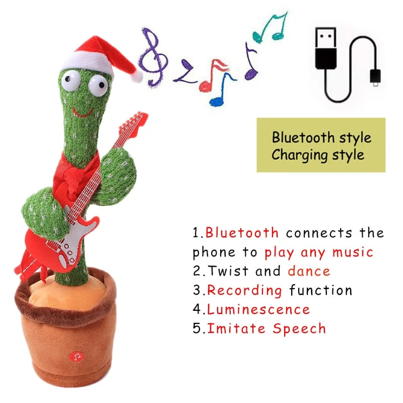 Bluetooth Dancing Cactus Talking Toy Electronic Plush Toys Sing Record Lighten Battery USB Charging Early Education Funny Gift