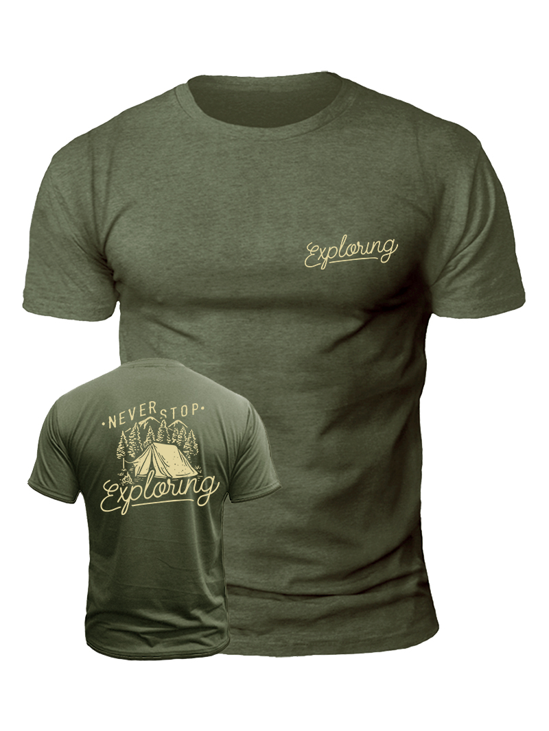 Men's Never Stop Exploring Print Casual Short Sleeve T-shirt