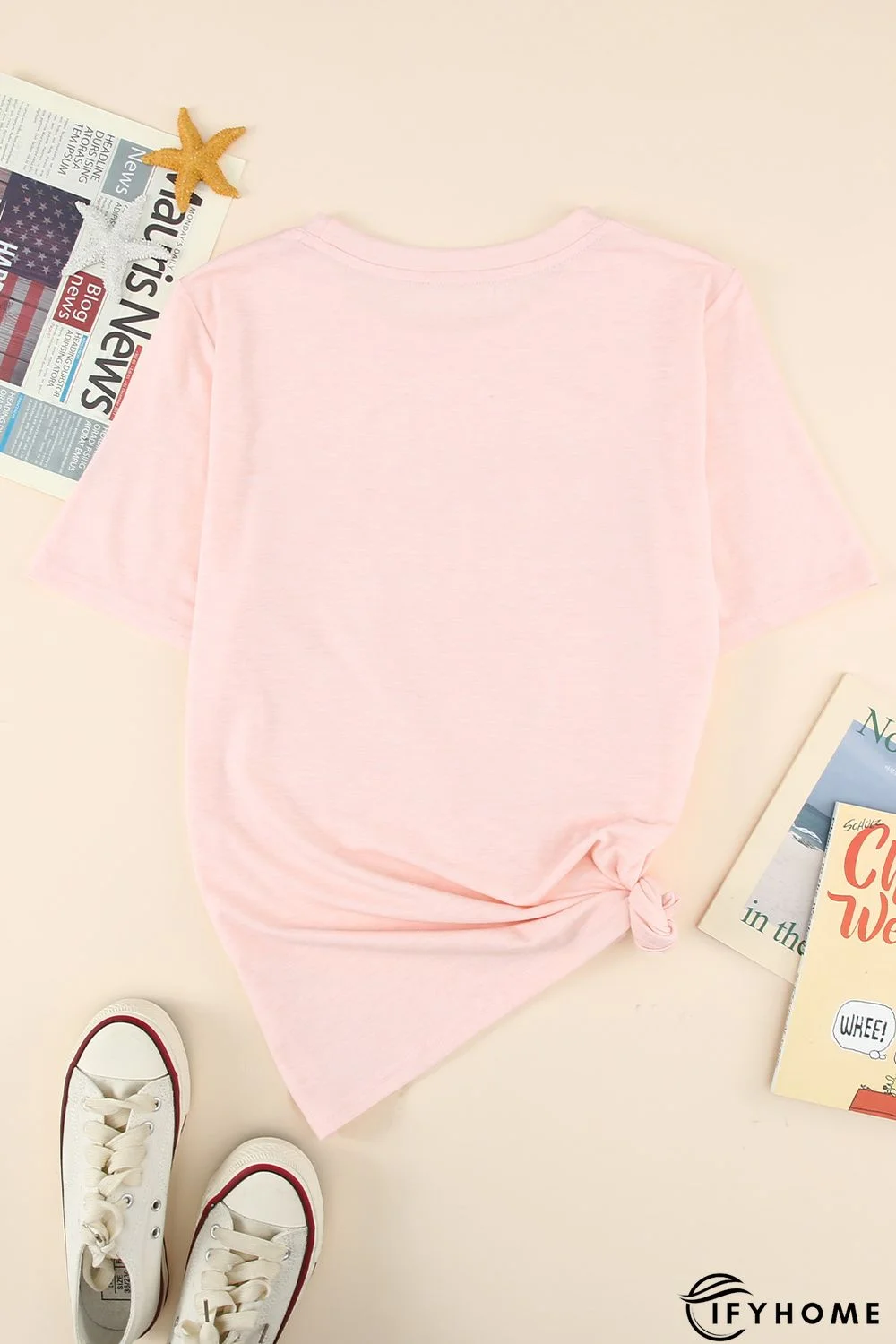 Pink SUNNY DAYS AHEAD Graphic Print Short Sleeve T-shirt | IFYHOME