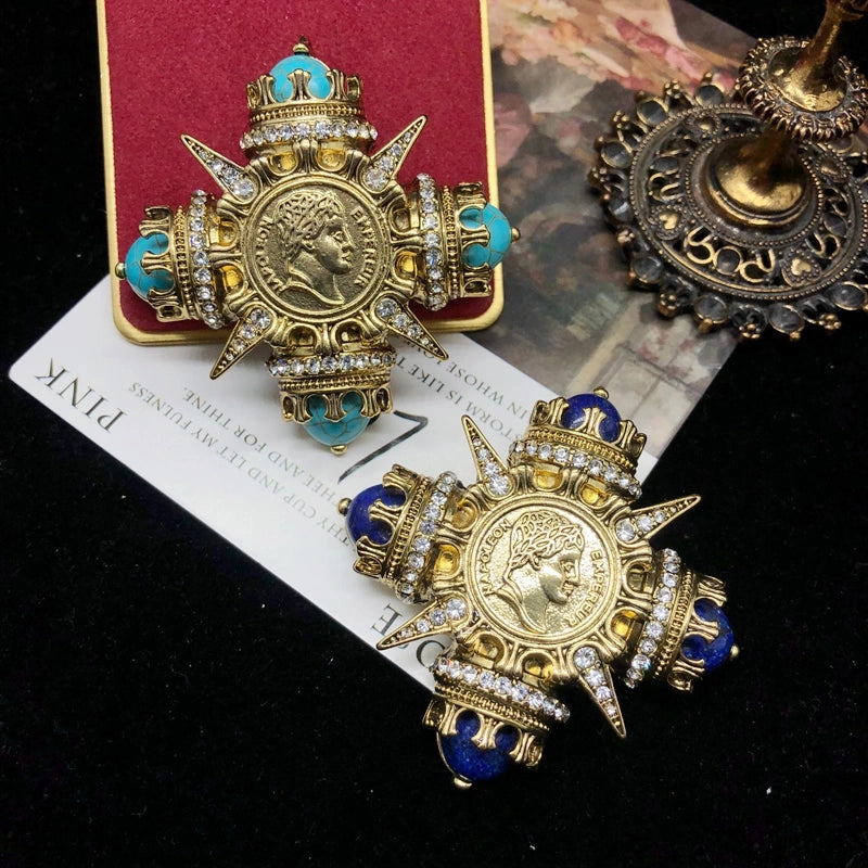 Minimalist Classic Style Pin Human Alloy Turquoise Lapis Lazuli Inlay Rhinestones Unisex Brooches 1 Piece