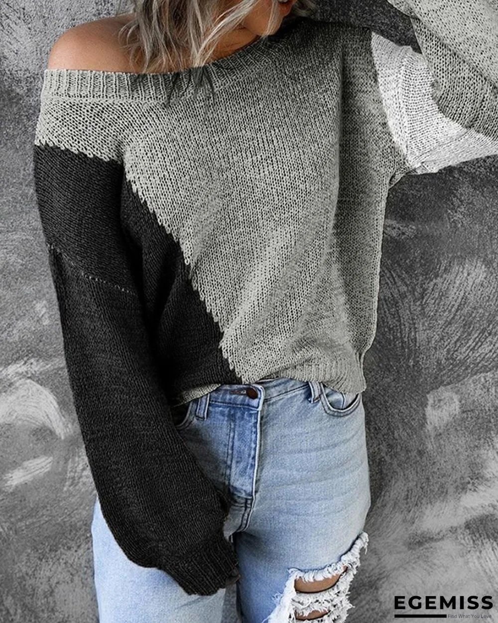 Colorblock Round Neck Long Sleeve Sweater | EGEMISS