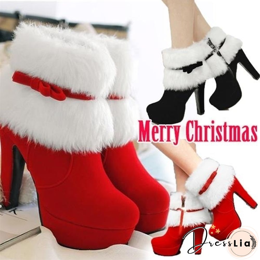 Women Winter Red Black High Heel Ankle Boots Booties For Casual Walking Party Christmas Dress Plus Size 34-43