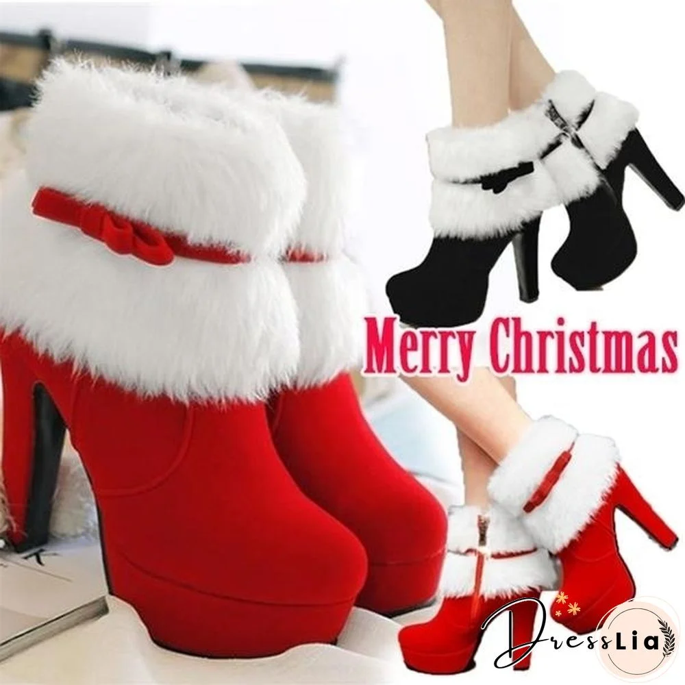 Women Winter Red Black High Heel Ankle Boots Booties For Casual Walking Party Christmas Dress Plus Size 34-43