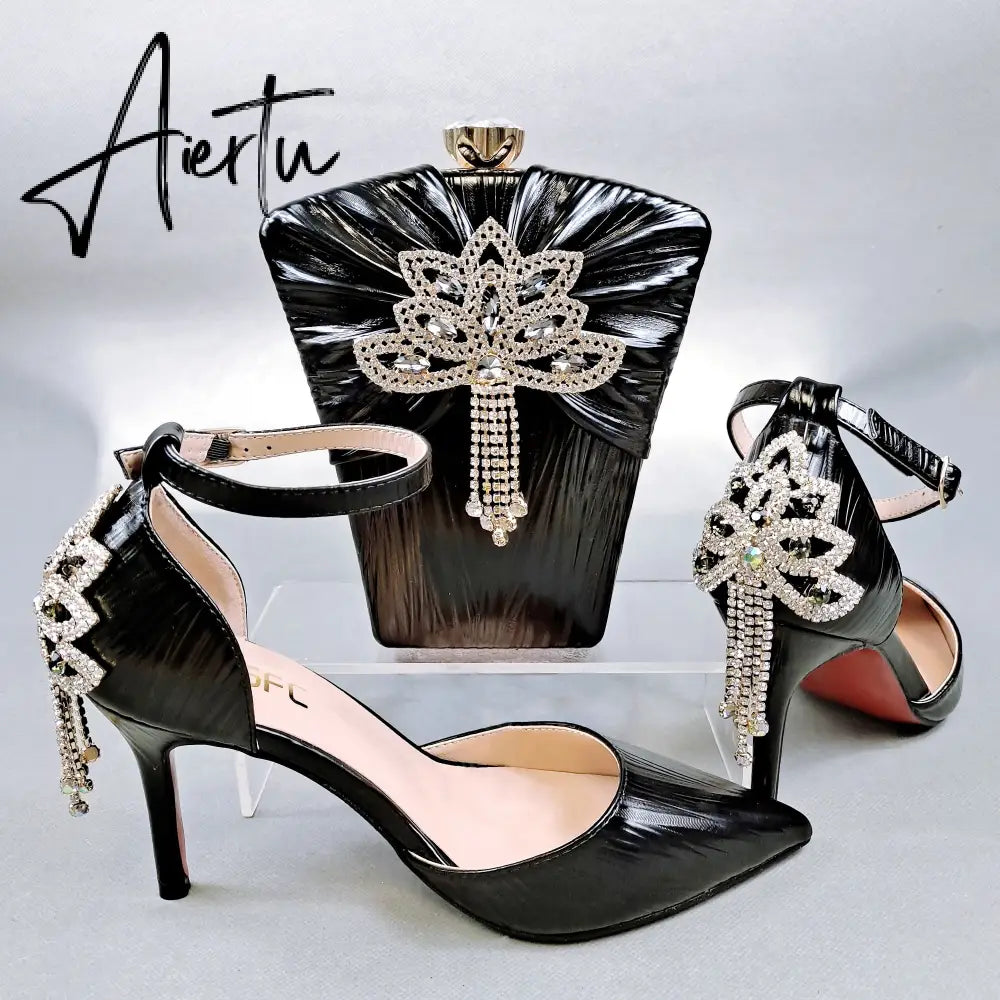 Aiertu New Arrival Sexy High Heel Pointed Elegant Noble Green Color Ladies Shoes and Bag Set For Any Occasion Aiertu