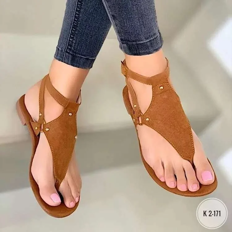 Women Sandals Flat Gladiator Leather Sandals Summer Shoes Woman Rome Style Single Buckle Casual Beach Sandles Plus Size 35-43