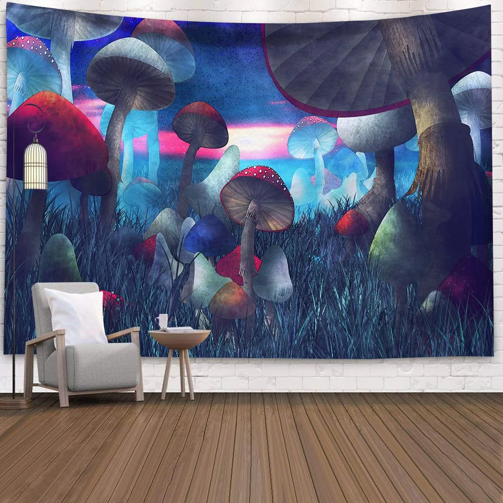 Hippy Psychedelic Dreamlike Mushroom Tapestry Home Bedroom Abstract Trippy Fairy Tale Wall Hanging Tapestry Decor Beach Towel