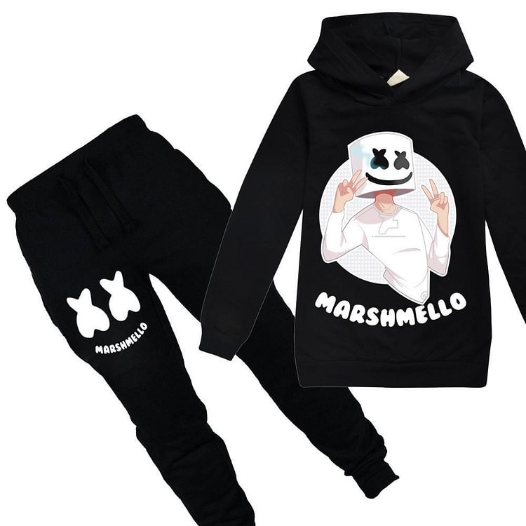 Mayoulove Yeah Dj Marshmello Print Boys Girls Cotton Hoodie And Sweatpants Suit-Mayoulove