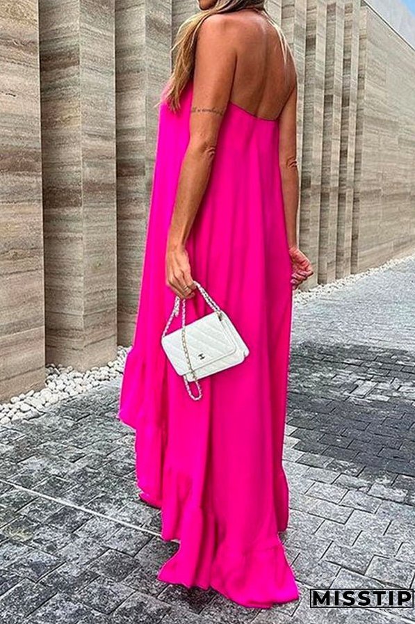 Sleeveless Off Shoulder Irregular Maxi Ruffle Dress