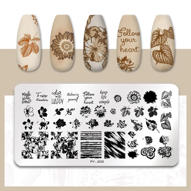 PICT YOU Flower Nail Stamping Plates Line Pictures Nail Art Plate Stamp Template Marble Leaves Image Printing Plates Nail Tools-Nail Inspo