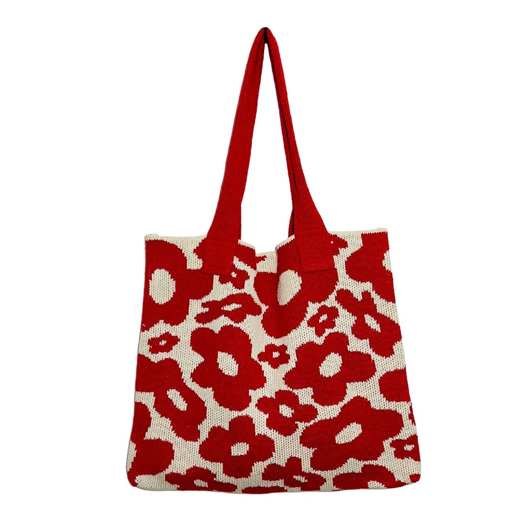 Large capacity women's flower knitted bag