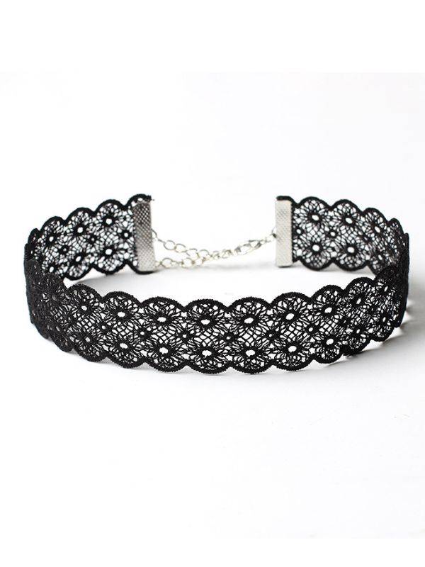 Gothic Dark Lace-up Mesh Cutout Choker 