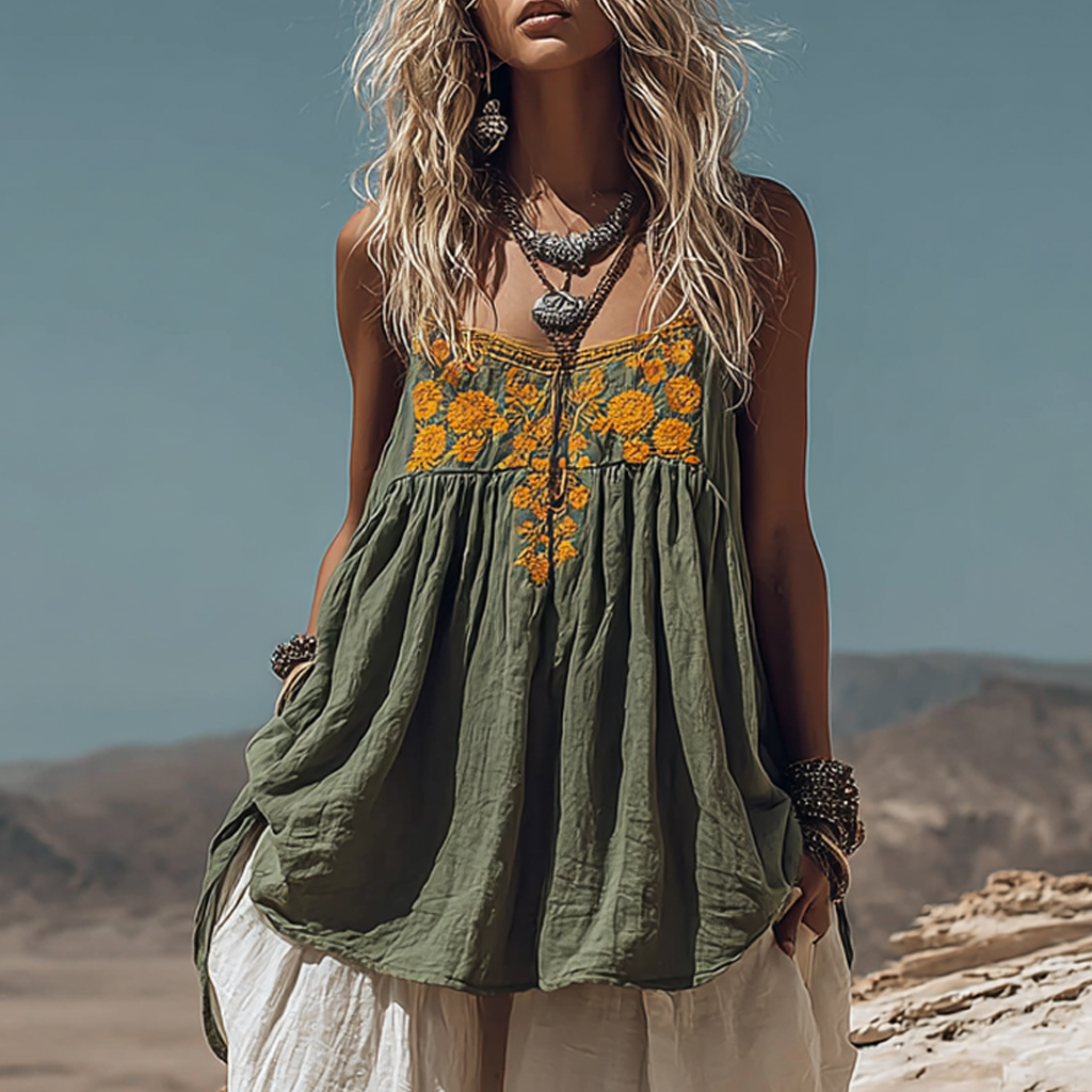 Bohemian Holiday Floral Ethnic Sleeveless Long Vest