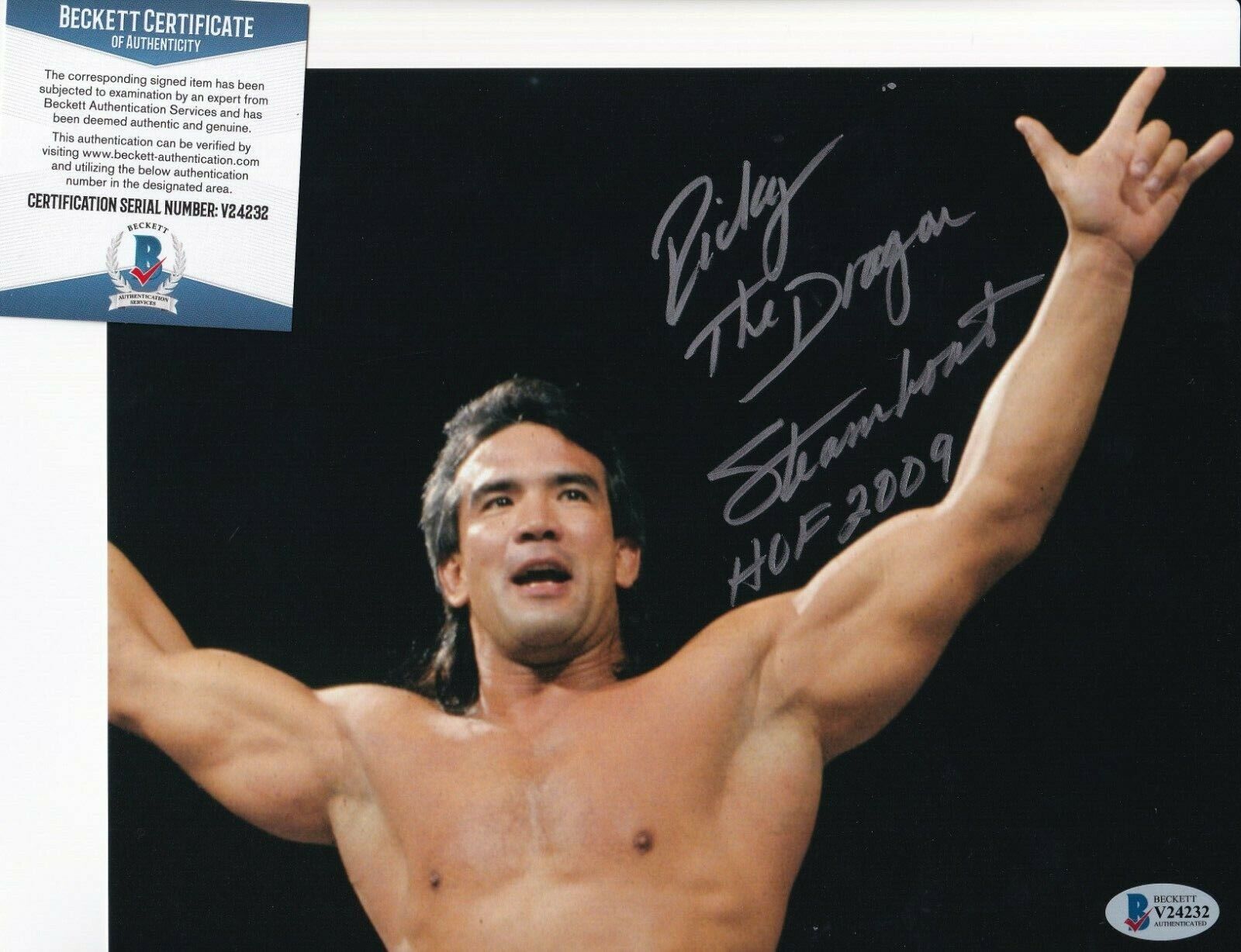 RICKY THE DRAGON* STEAMBOAT signed WRESTLING WWF 8X10 Photo Poster painting BECKETT BAS V24232