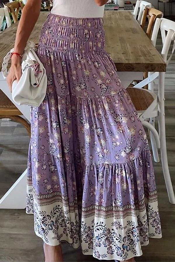 Womens Girly Floral Print Patchwork High Waist Skirt-female-Allyzone