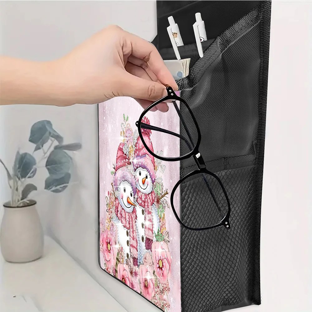 5D DIY Pink Snowman Diamond Painting Hanging Storage Bag Diamond Art Organizer Box Home Decor 