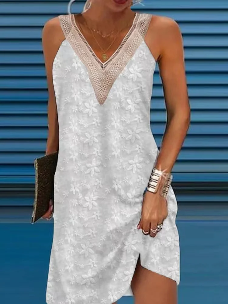 Elegant Embroidered V-Neck Tank Dress