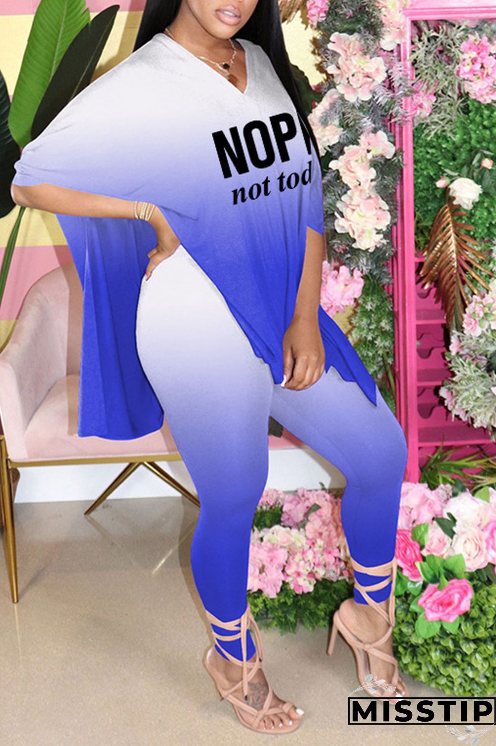 Black Casual Print Patchwork V Neck Short Sleeve Two Pieces