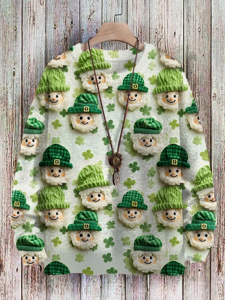 Men's Cute Sheep Green Hat St. Patrick's Day Felt Art Print Casual Sweatshirt