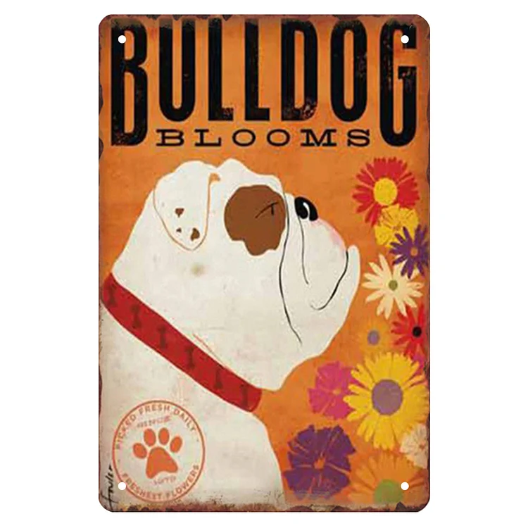 Dog - Bulldog Blooms Vintage Tin Signs/Wooden Signs - 7.9x11.8in & 11.8x15.7in