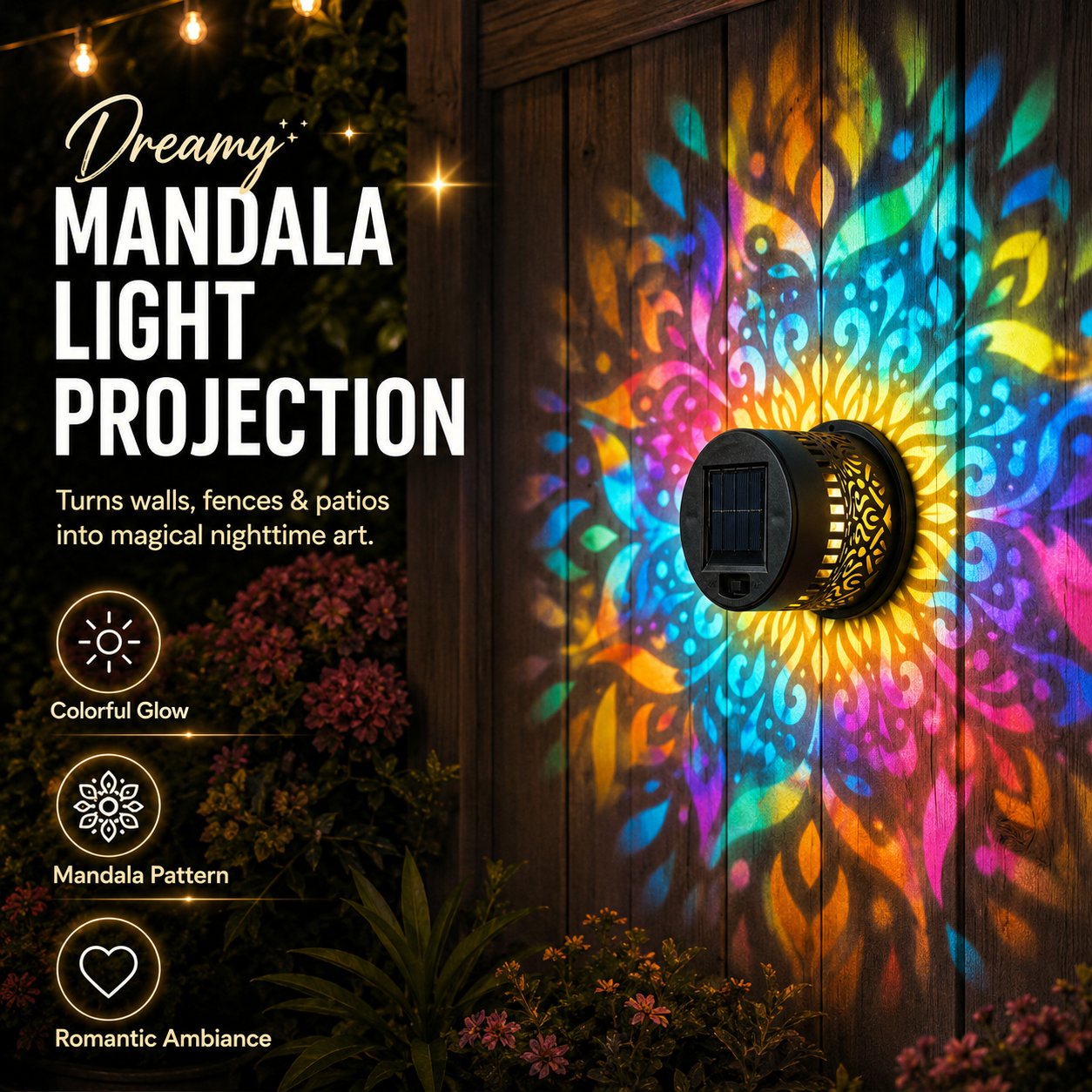 Solar Mandala Wall Light | Outdoor Garden Fence Projector Lamp 🪐🌌