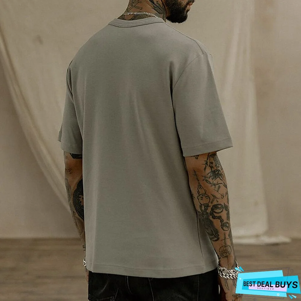 Men's 100% Cotton Acid Wash Shirt Oversized Shirt Plain Crew Neck Daily Wear Vacation Short Sleeve Clothing Apparel Fashion Sport Casual