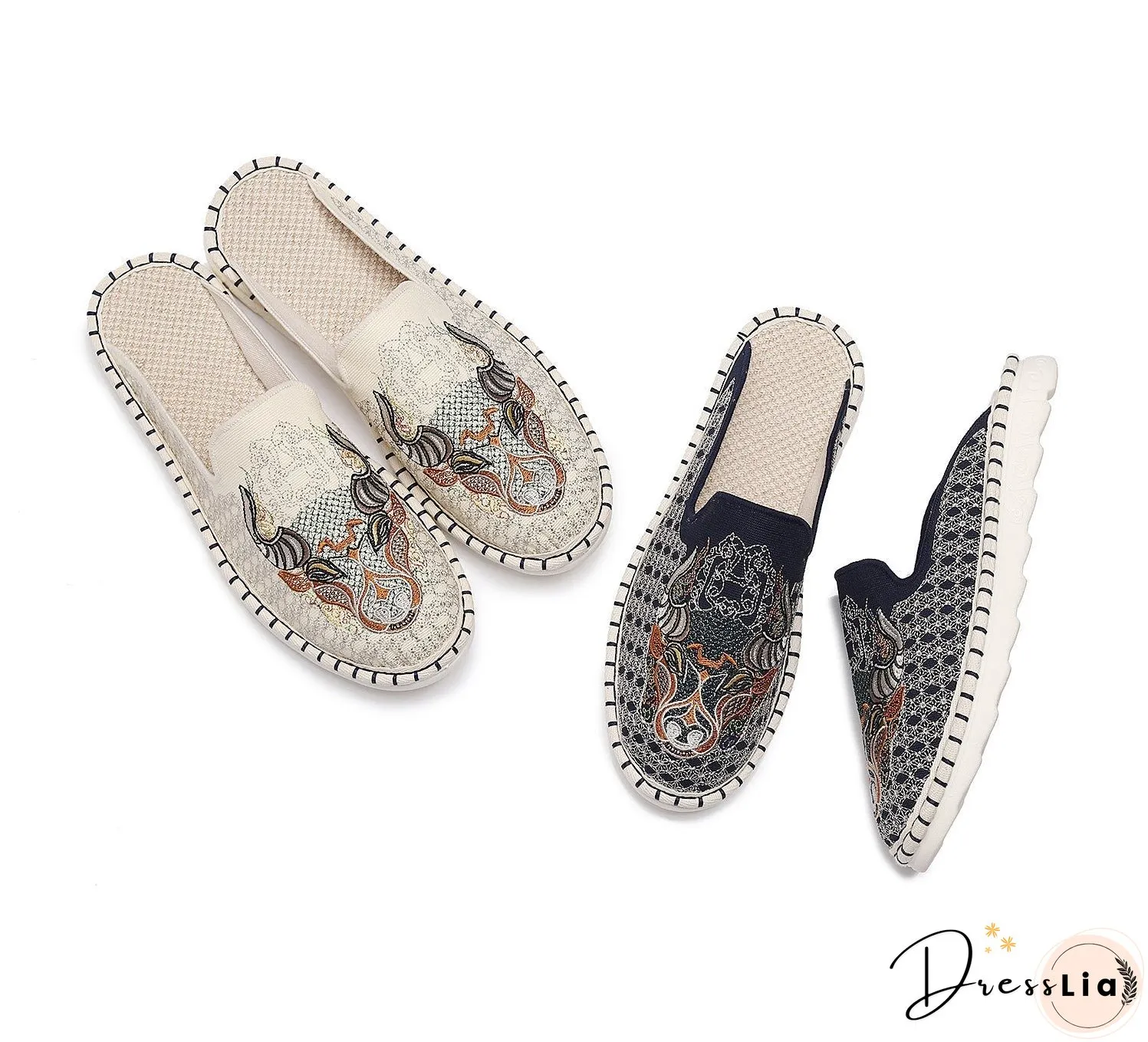Men's Chinese Style Embroidered Injection Soft Bottom Breathable Flip Flops