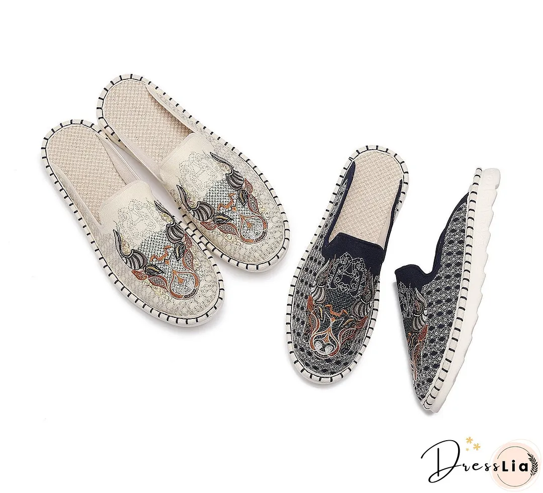 Men's Chinese Style Embroidered Injection Soft Bottom Breathable Flip Flops