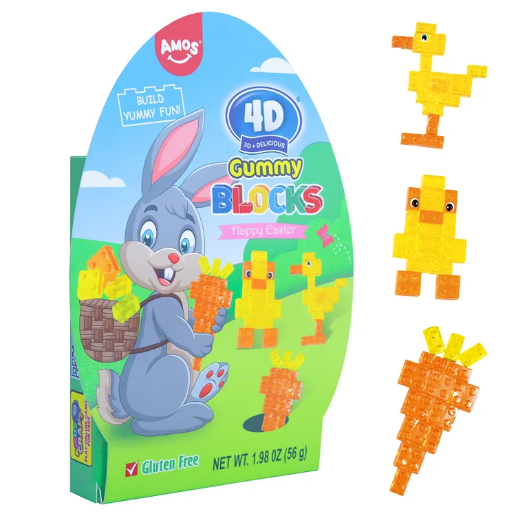 Amos Easter Candy 4D Gummy Blocks with Egg Shaped Box, Easter Basket Candy Treat, 1.98oz. Box