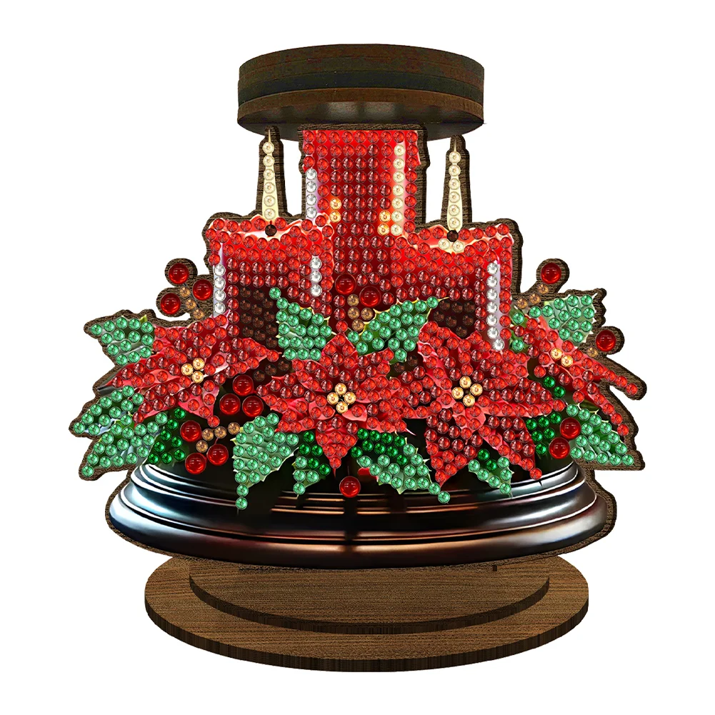Wooden Red Flower Candle 5D DIY Diamond Painting Candle Holder Decor for Adults