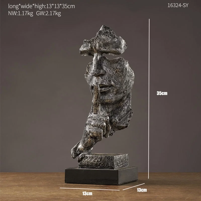 European Resin Face Model Home Decoration Silence Is Gold Art Statue Wine Cabinet Ornament Abstract Sculpture Desk Decoration