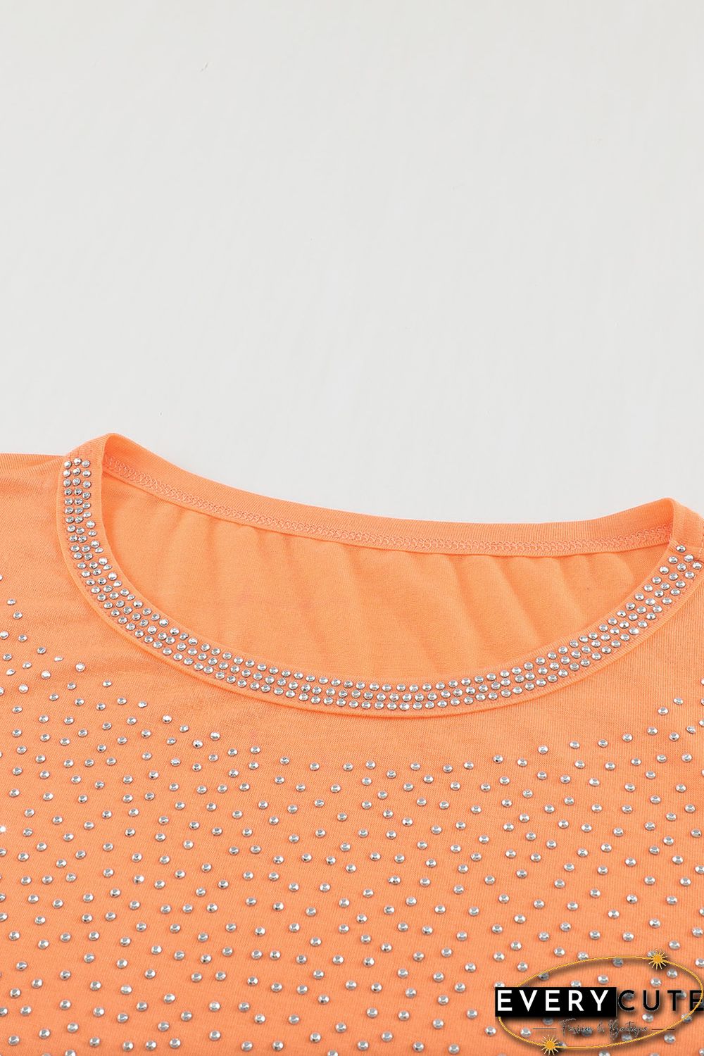 Orange Rhinestone Beading Striped Patchwork Long Sleeve Top
