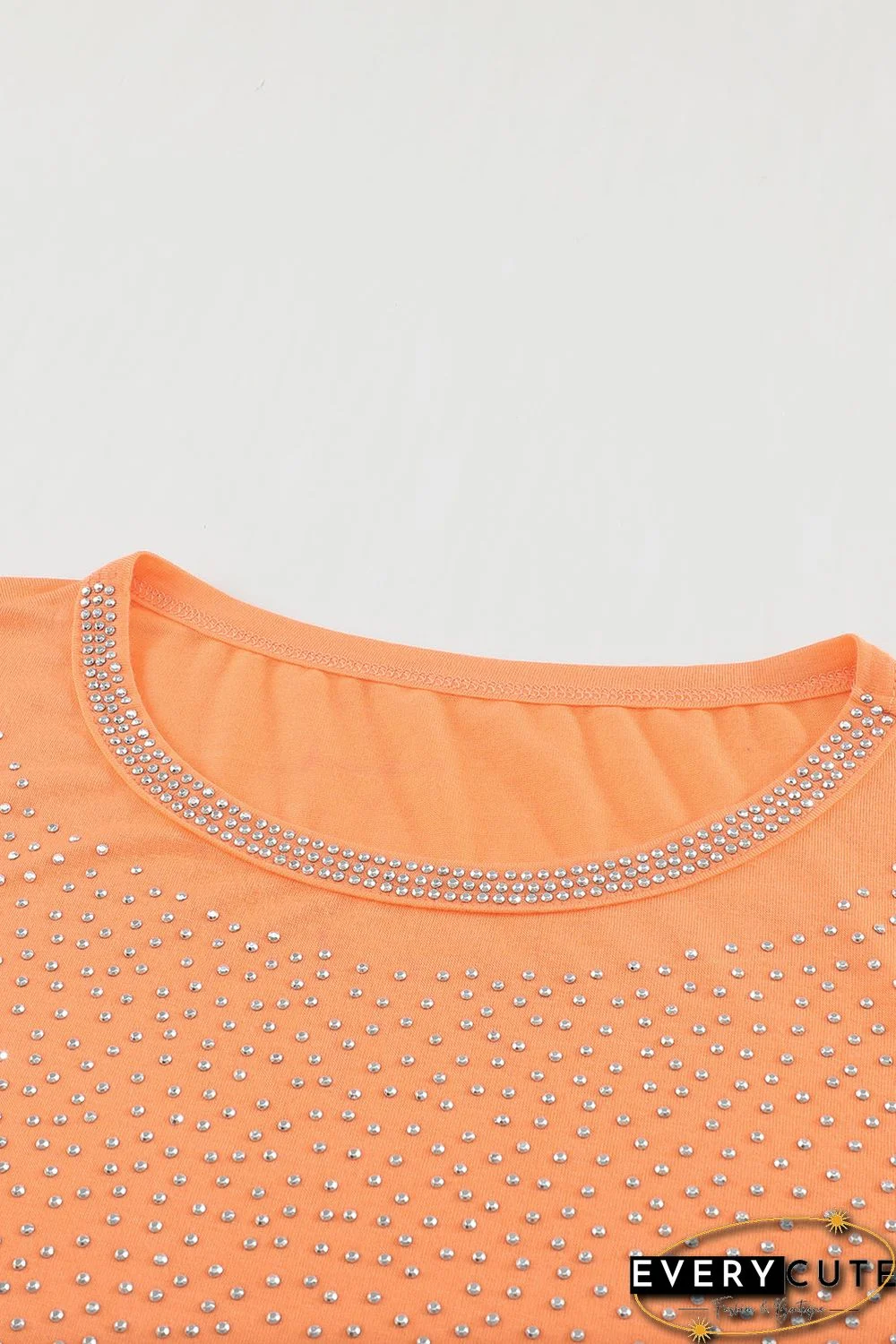 Orange Rhinestone Beading Striped Patchwork Long Sleeve Top