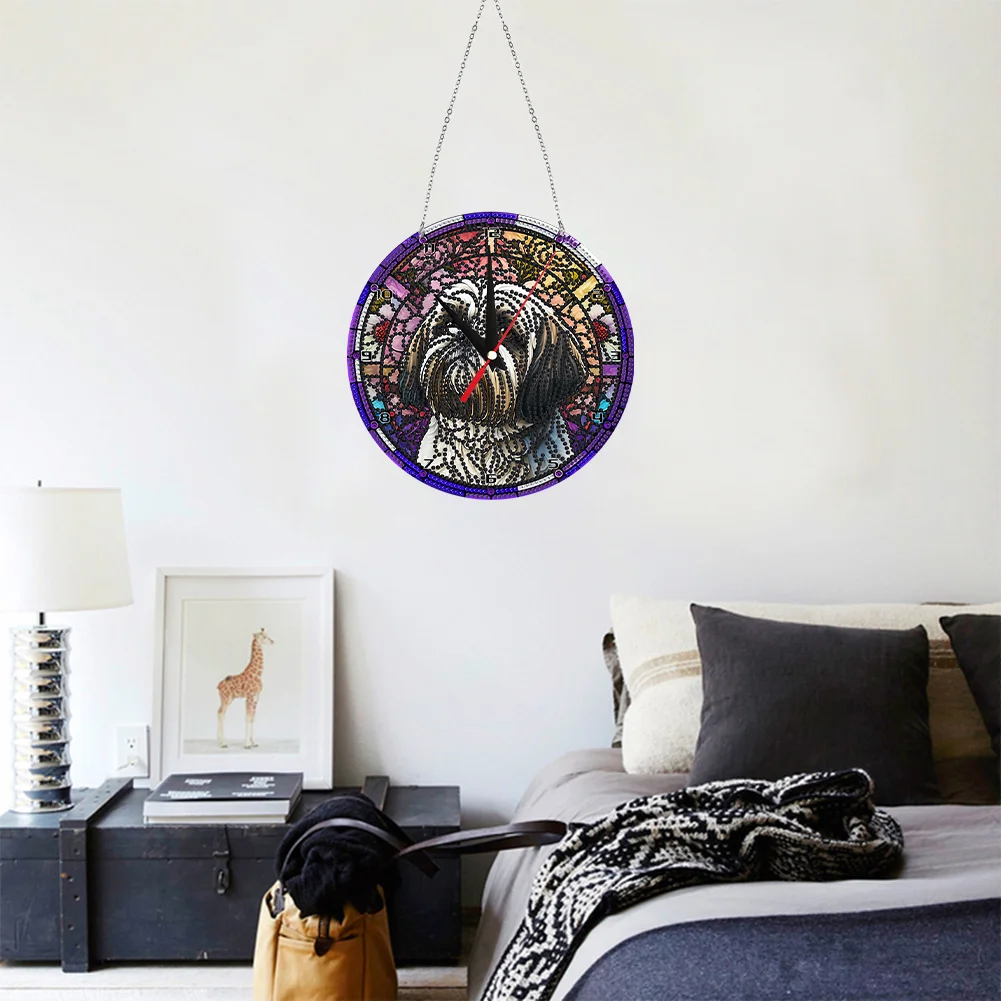 DIY Dog Diamond Painting Clock Acrylic Sticky Mosaic Clock for Home Decor